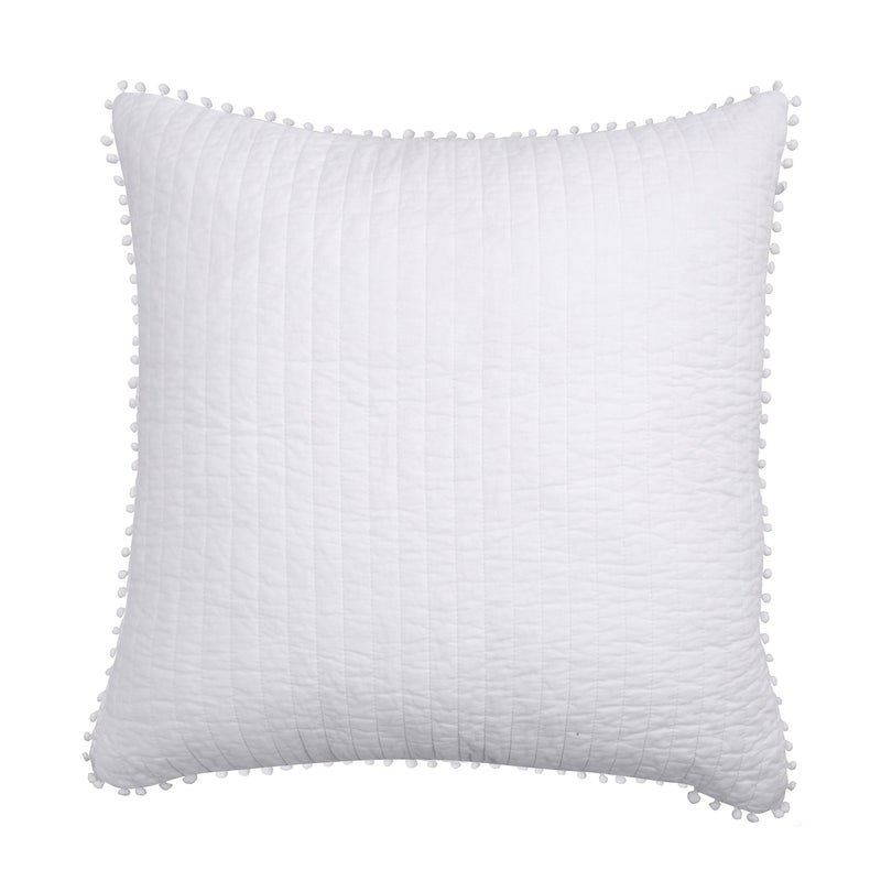 Levtex Home - Pom Pom - Euro Sham (26x26in.), No Insert - White - Cotton Fabric - Image 1